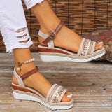 New Large-Size Thick Bottom Slope And Casual Sandals Women Buckle High-Heeled Fabric Fish Mouth Sandals