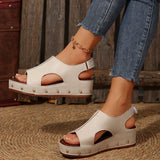 Cake Thick-Soled High-Heeled Sandals Women 2025 New Magic Sticky Large-Size Rivet Flat Bottom Fish Mouth Sandals