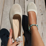 Color Round Head Flying Flat Sole Single Shoes Women Casual Breathable Hollow Knitted Lazy One Foot Pedal Work Shoes