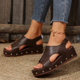 Cake Thick-Soled High-Heeled Sandals Women 2025 New Magic Sticky Large-Size Rivet Flat Bottom Fish Mouth Sandals