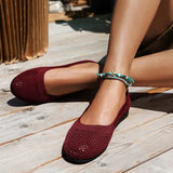 Color Round Head Flying Flat Sole Single Shoes Women Casual Breathable Hollow Knitted Lazy One Foot Pedal Work Shoes