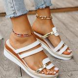 Slope And Flat Bottom Casual Cool Slippers Women 2024 New Fashion Color Thick Bottom Roman Slippers