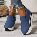 Fashion Casual Canvas Shoes 2024 New Round Head Side Zipper High Heel Thick Soles Of Single Shoes