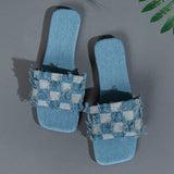 Square Denim Flat Bottom Women's Slippers 2024 New Leisure Indoor And Outdoor Simple Fashion Shoes