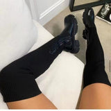 Casual Boots Women's New Knee Round-Headed Elastic Splicing Flying Freg Shoes