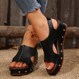 Cake Thick-Soled High-Heeled Sandals Women 2025 New Magic Sticky Large-Size Rivet Flat Bottom Fish Mouth Sandals
