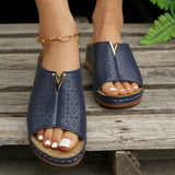New Large-Size Hollow Slope And Cool Slippers Women Fish Mouth Thick Bottom Casual Slippers