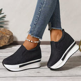 Fashion Casual Canvas Shoes 2024 New Round Head Side Zipper High Heel Thick Soles Of Single Shoes