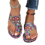 National Wind Flat-Bottomed Toe Slippers Women's 2024 New Breathable Printed Roman Style Slippers