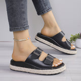 Belt Buckle Slippers Women's 2024 New Sen Series Retro Rope Thick Bottom Slope And Lazy Casual Slippers