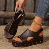 Cake Thick-Soled High-Heeled Sandals Women 2025 New Magic Sticky Large-Size Rivet Flat Bottom Fish Mouth Sandals