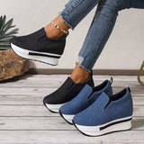 Fashion Casual Canvas Shoes 2024 New Round Head Side Zipper High Heel Thick Soles Of Single Shoes