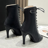Dancing High-Heeled Bag Head Sandals 2024 New Lace Hollow Fine And Sexy Leather Boots Cool Boots